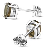 5x7mm Oval Prong-Set Smoky Quartz Stone Sterling Silver Stud Earrings - e446